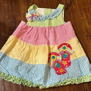 Vintage Emily Rose Rainbow Gingham Dress 12 months Seersucker Flipflop Outfit